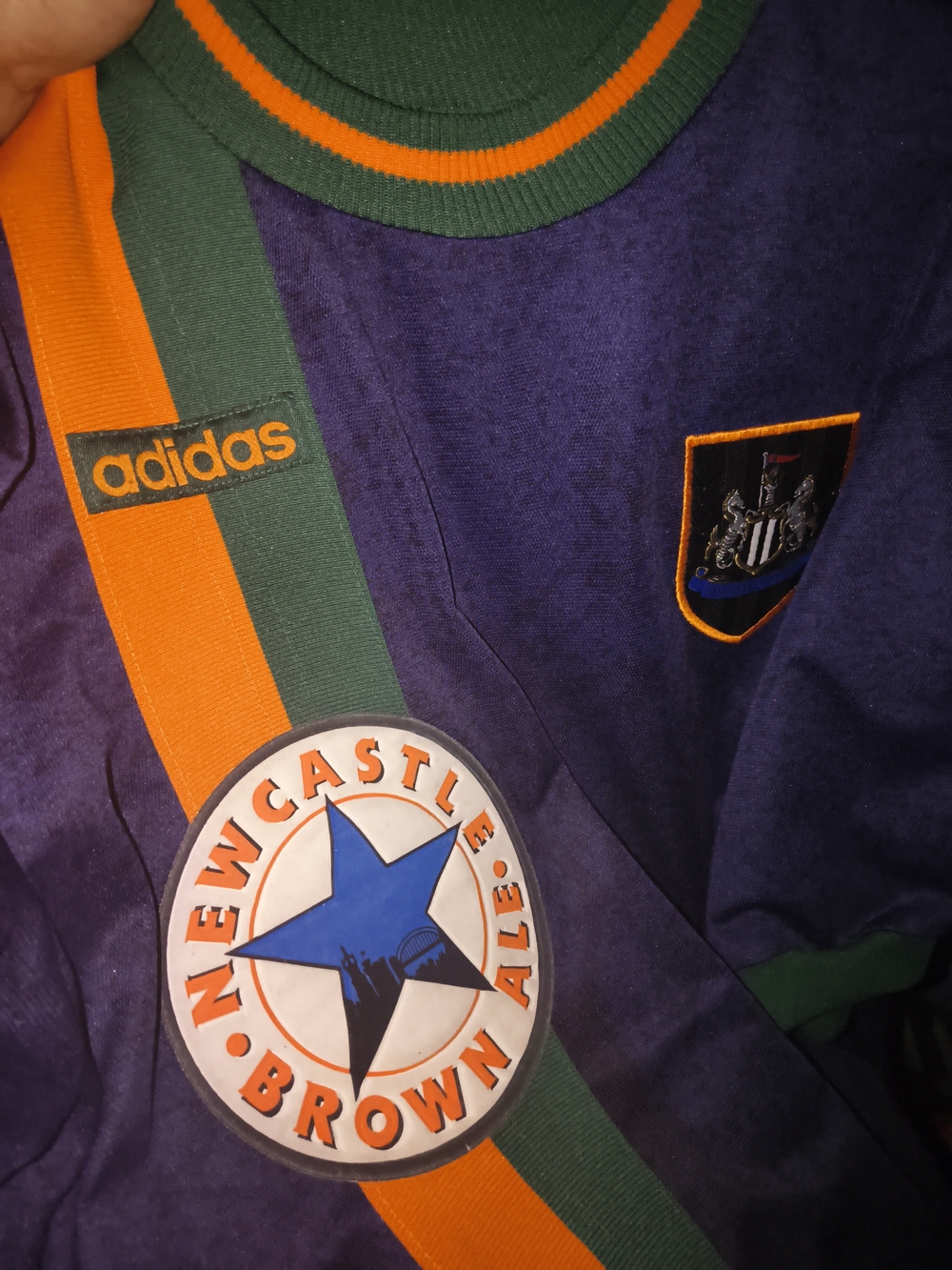 adidas Men’s Purple Crewneck with Orange & Green Stripes